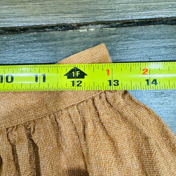 Rylee & Cru Linen/Cotton Tan/Gold Midi Peasant Skirt Ruffle Hem w/Pockets SZ M - Picture 11 of 13